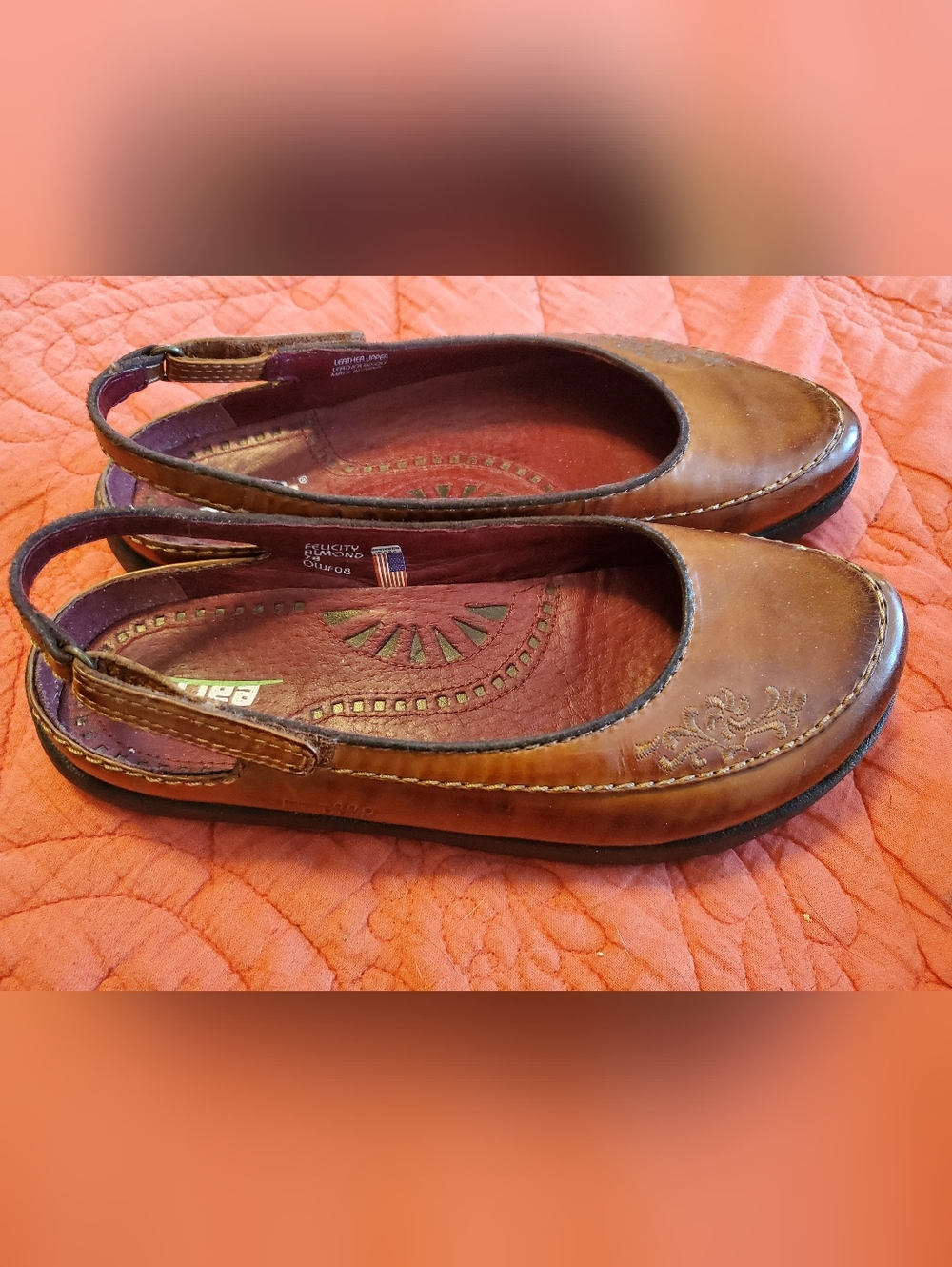 Earth Kalso Leather Slingback Flats - Embroidered Detail